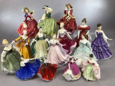 Collection of 15 ceramic figurines to include Royal Doulton 'Fiona', 'Lydia', 'Elegance', 'Winsome',