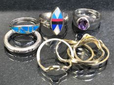 Collection of six Silver rings of various designs