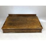 Large oak double hinged writing desk / slope opening to reveal pigeon holes, possibly a brokers /