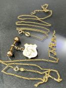 9ct Gold Chains one A/f and a 9ct cufflink (single) approx 6.8g