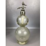 Victorian pewter mounted double gourd form soda siphon, approx 50cm in height