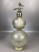 Victorian pewter mounted double gourd form soda siphon, approx 50cm in height