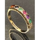 9ct Gold ring set with seven Gemstones size 'M'