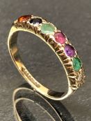 9ct Gold ring set with seven Gemstones size 'M'