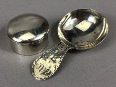 Hallmarked Georgian Silver caddy spoon and hallmarked silver pill box