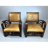 Pair of Art Deco style lounge chairs with bentwood frames, each approx 68cm tall x 60cm wide