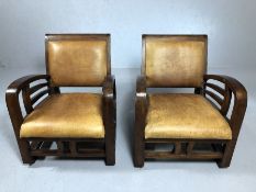 Pair of Art Deco style lounge chairs with bentwood frames, each approx 68cm tall x 60cm wide