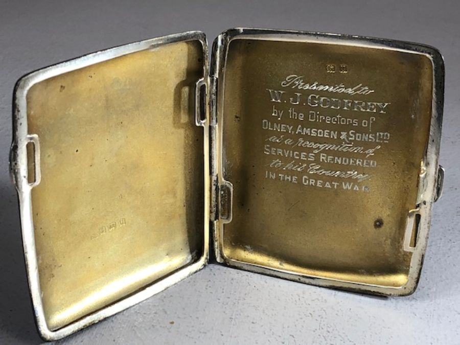 Silver hallmarked Cigarette box Birmingham 1919 by maker Morgan & Boon approx 7x 8.5cm and 91g - Image 2 of 5