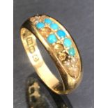 18ct Gold ring set with Turquoise stones and seed pearls (stones missing) size 'O' approx 4g