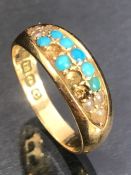 18ct Gold ring set with Turquoise stones and seed pearls (stones missing) size 'O' approx 4g