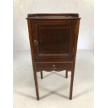Mahogany pot cupboard with inlaid detailing and single drawer under, approx 34cm x 34cm x 74cm tall