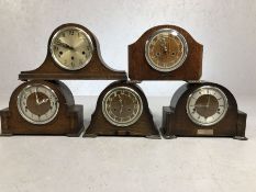 Collection of five Smiths of Enfield mantle clocks
