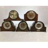 Collection of five Smiths of Enfield mantle clocks