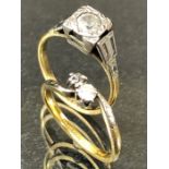 Two 18ct Gold and platinum rings total weight approx 4.2g