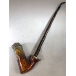 Smokers pipe: Arts and crafts Carved wooden and White metal smokers pipe with hinged decorative