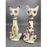 Pair of Italian vintage long-necked ceramic cats, each approx 27cm in height, marked Italy to base