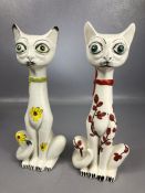 Pair of Italian vintage long-necked ceramic cats, each approx 27cm in height, marked Italy to base