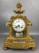 Ormolu and porcelain French mantle clock, circa 1870, standing approx 38cm tall, mark to movement