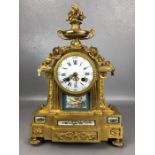 Ormolu and porcelain French mantle clock, circa 1870, standing approx 38cm tall, mark to movement