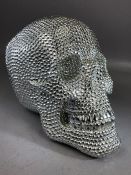 Interiors piece: decorative figure of a skull in reflective/glittered design, approx 25cm in length