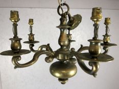Antique heavy brass five arm, possibly Dutch, chandelier, approx diameter 53cm