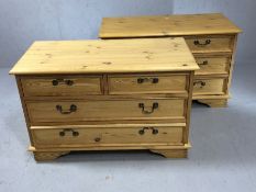 Pair of two pine low chests of four drawers, each approx 92cm x 44cm x 58cm tall