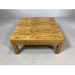 Low wooden modern coffee table, approx 67cm x 67cm x 31cm tall