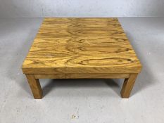 Low wooden modern coffee table, approx 67cm x 67cm x 31cm tall