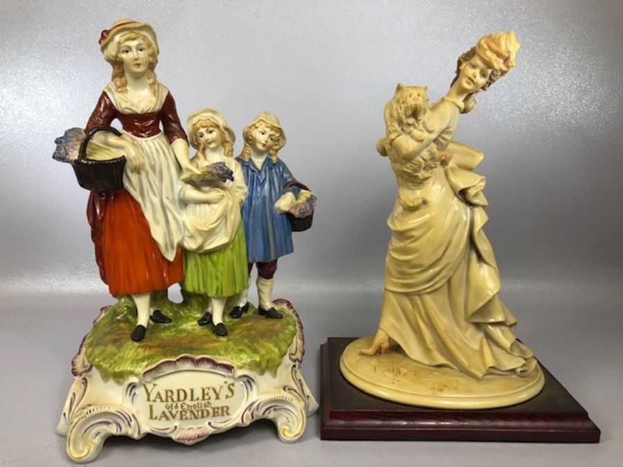 Collection of ceramic figurines to include a lady holding a dog signed B. Merli, a Staffordshire - Image 3 of 7