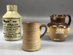 Collection of three miniature jugs: one Doulton, one for the 'Magic Polish Co.' and one further, the
