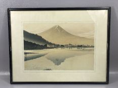 TOMIKICHIRO TOKURIKI (Japan, 1902-1999), colour woodblock print 'Lake Kawaguchi - Reverse Fuji',