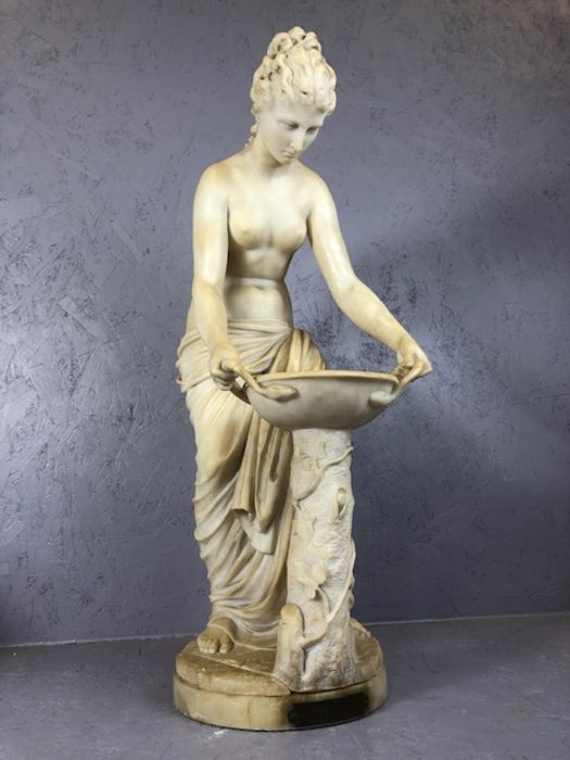Large carved marble/ Alabaster figure a semi-nude female standing on a circular plinth with a richly - Image 3 of 17