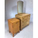 Mid Century dressing table / chest of three drawers with mirror over along with a single bedside