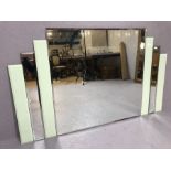 Large Art Deco style mirror with pale green panelled detailing, approx 125cm x 75cm
