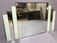 Large Art Deco style mirror with pale green panelled detailing, approx 125cm x 75cm