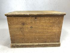 Wooden carpenters box with internal tray and handles to each end, approx 58cm x 34cm x 39cm in