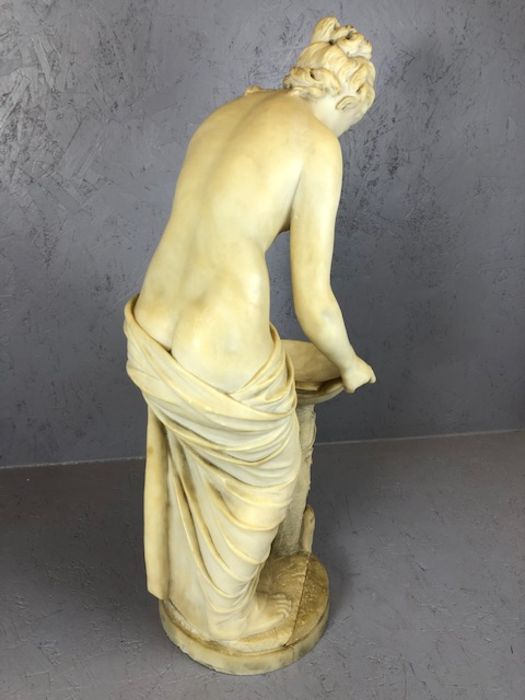 Large carved marble/ Alabaster figure a semi-nude female standing on a circular plinth with a richly - Image 5 of 17