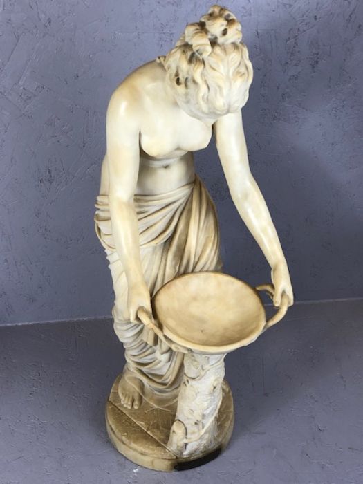 Large carved marble/ Alabaster figure a semi-nude female standing on a circular plinth with a richly - Image 2 of 17