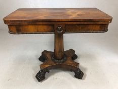 Antique Victorian card table on scroll feet and original castors with blue baize, approx 92cm x 45cm