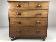 Mahogany chest of five drawers on turned feet ,with turned handles, approx 101cm x 51cm x 103cm