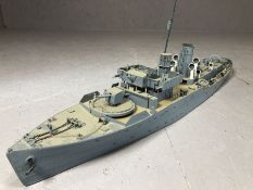 Model of a warship, approx 85cm in length (A/F)