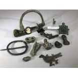 Collection of artefacts, circa 14 pieces, of varying ages, some possibly metal detecting finds,