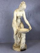 Large carved marble/ Alabaster figure a semi-nude female standing on a circular plinth with a richly