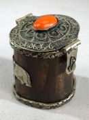 Horn Snuff Box with silver mounts, silver hinged lid and base set with a orange stone to lid