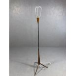 Mid Century teak and metal stemmed standard lamp on three splayed legs, approx 147cm tall