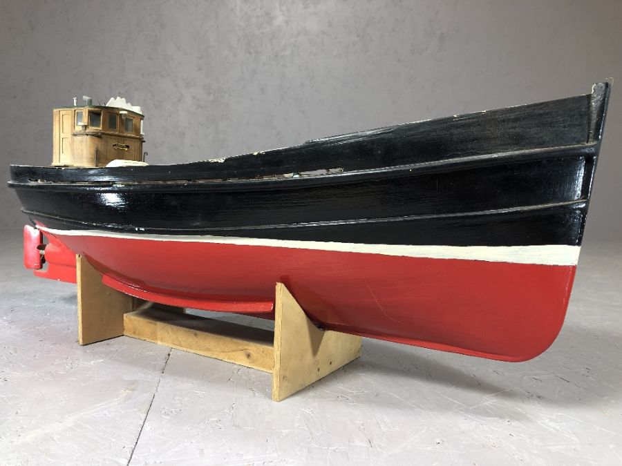 Scale wooden model of the fishing boat 'Eileen', on cradled stand, approx 75cm in length (A/F) - Image 4 of 5