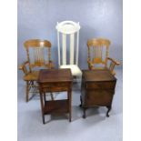 Collection of furniture to include inlaid side table, three chairs and a bedside cabinet