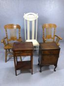 Collection of furniture to include inlaid side table, three chairs and a bedside cabinet