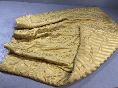 Textiles: Large gold coloured bed throw / blanket with gold braiding, approx 260cm x 250cm