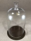 Single vintage glass cheese / display dome on wooden base, approx 32cm in height